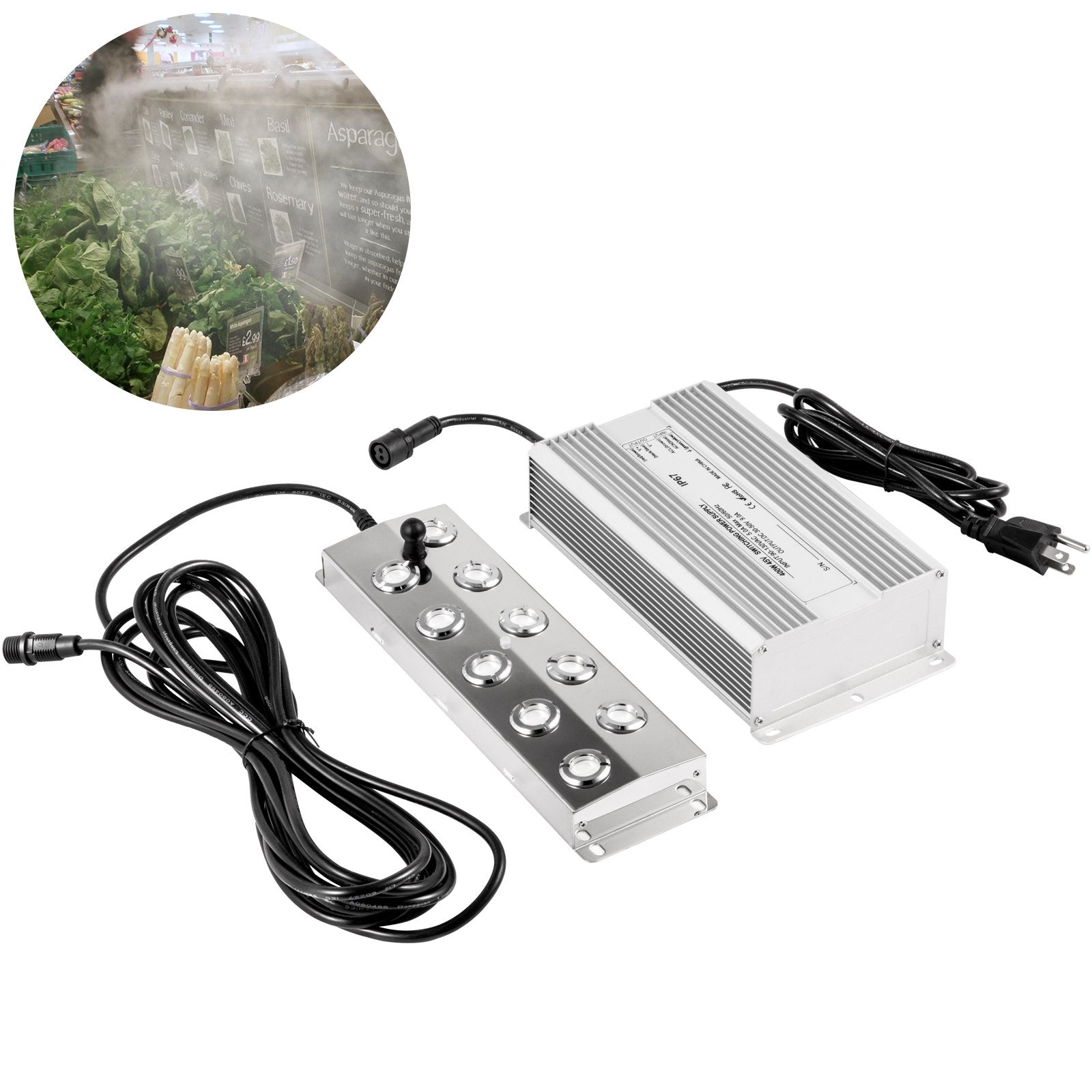 Mist Maker | 10-Head Ultrasonic Fogger with Power Supply | 5kg/h Stainless Steel Pond & Garden Humidifier