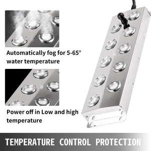 Mist Maker | 10-Head Ultrasonic Fogger with Power Supply | 5kg/h Stainless Steel Pond & Garden Humidifier