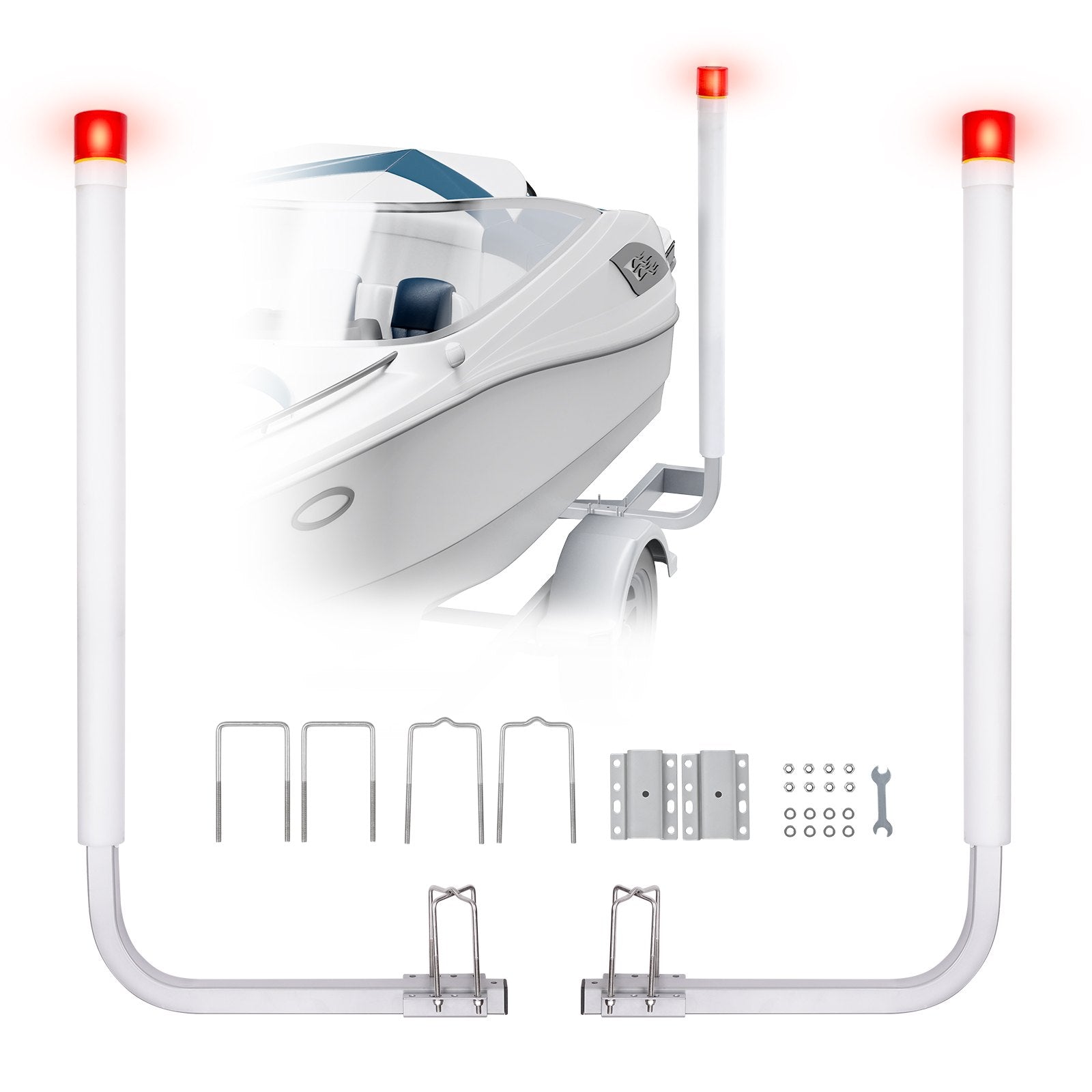 Boat Trailer Guide 1.57m with LED Lights | 2 Pack Galvanised Steel Guides with PVC Pipes | Fits Ski, Fishing & Sailboat Trailers