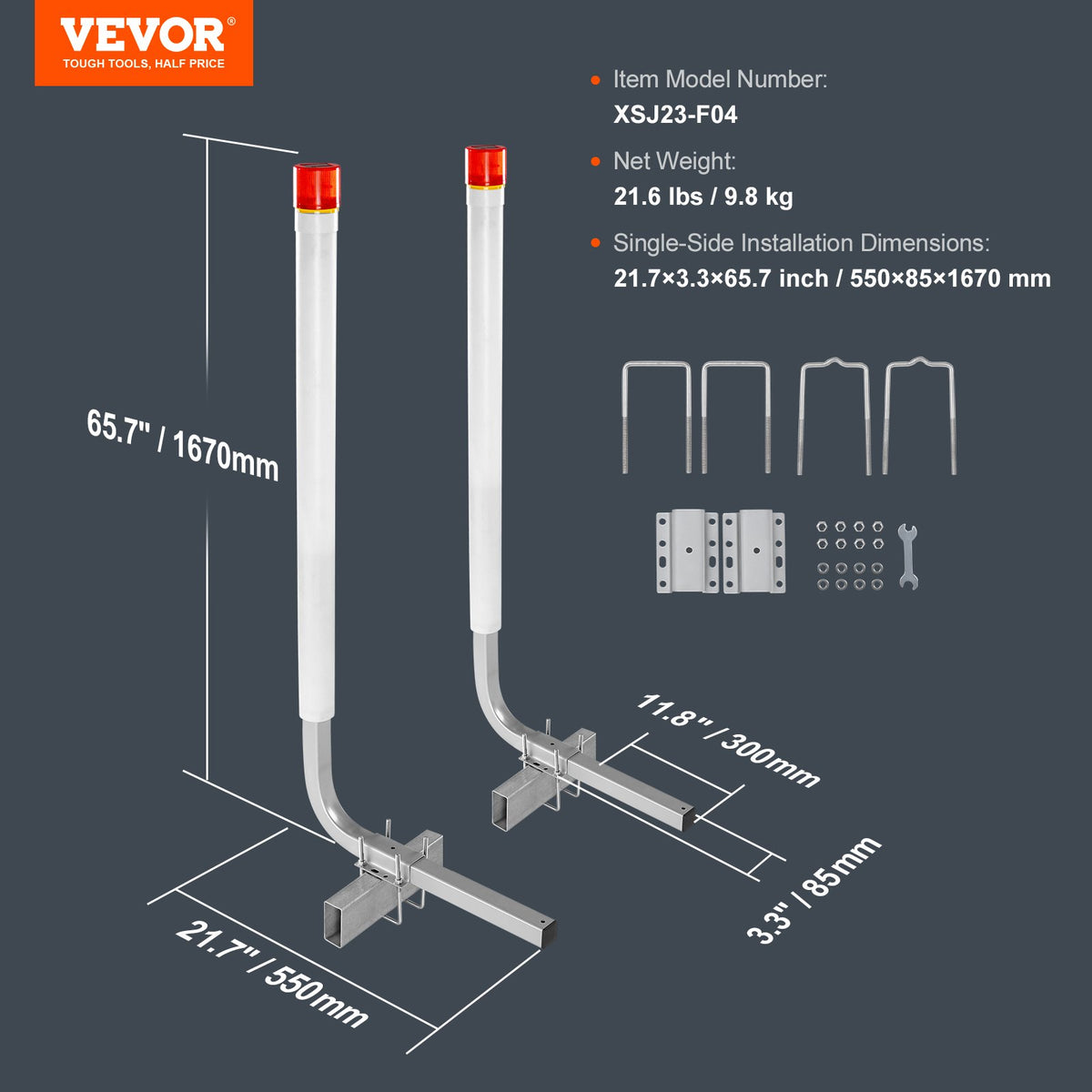 Boat Trailer Guide 1.57m with LED Lights | 2 Pack Galvanised Steel Guides with PVC Pipes | Fits Ski, Fishing & Sailboat Trailers