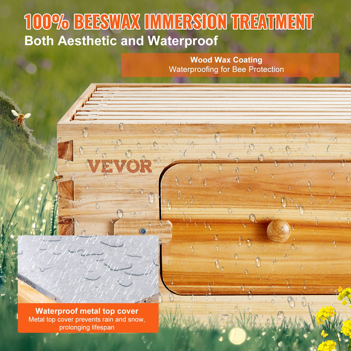 Bee Hive Starter Kit 20 Frame | Beeswax Coated Cedar Wood Langstroth Beehive | 1 Deep + 1 Medium Box with Transparent Windows | For Beginners & Pro Beekeepers