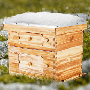 Bee Hive Starter Kit 20 Frame | Beeswax Coated Cedar Wood Langstroth Beehive | 1 Deep + 1 Medium Box with Transparent Windows | For Beginners & Pro Beekeepers
