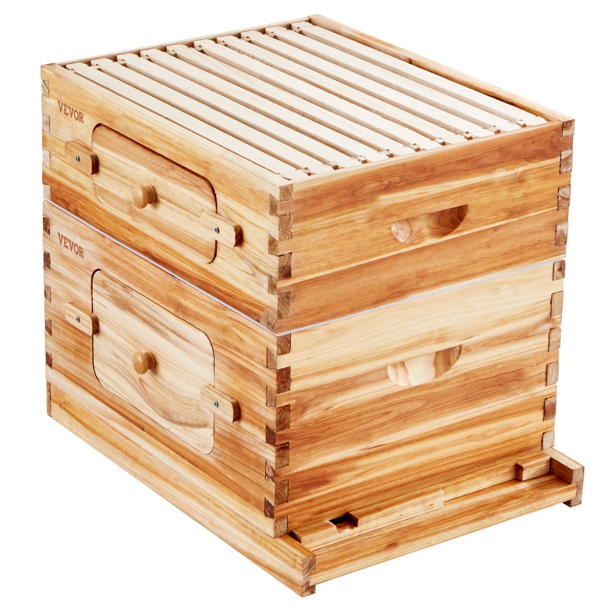 Bee Hive Starter Kit 20 Frame | Beeswax Coated Cedar Wood Langstroth Beehive | 1 Deep + 1 Medium Box with Transparent Windows | For Beginners & Pro Beekeepers