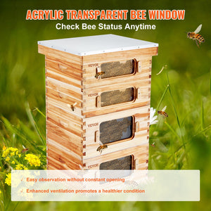 Bee Hive Starter Kit 40 Frame | Beeswax Coated Cedar Wood Langstroth Beehive | 2 Deep + 2 Medium Boxes with Transparent Windows | For Beginners & Pro Beekeepers