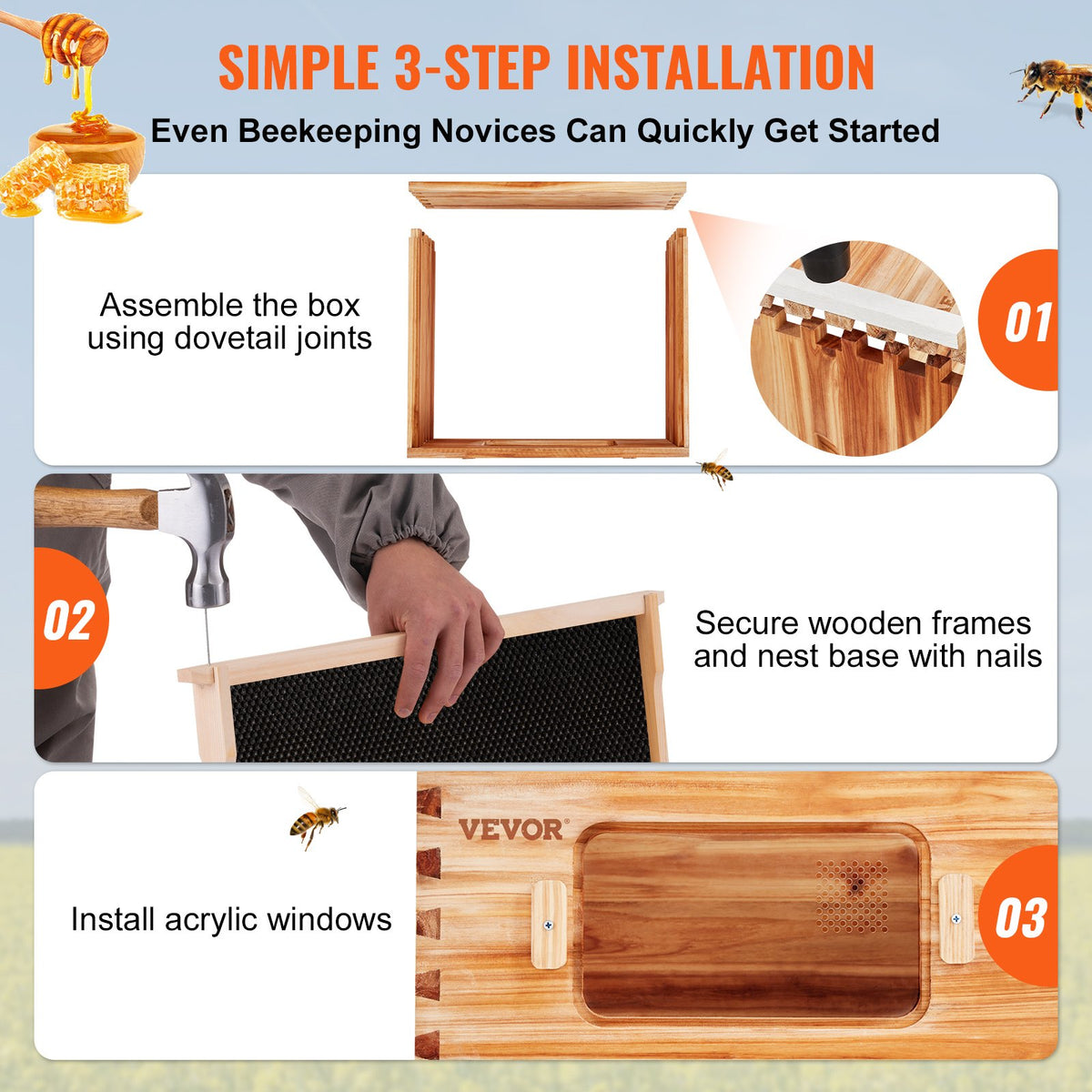 Bee Hive Starter Kit 40 Frame | Beeswax Coated Cedar Wood Langstroth Beehive | 2 Deep + 2 Medium Boxes with Transparent Windows | For Beginners & Pro Beekeepers