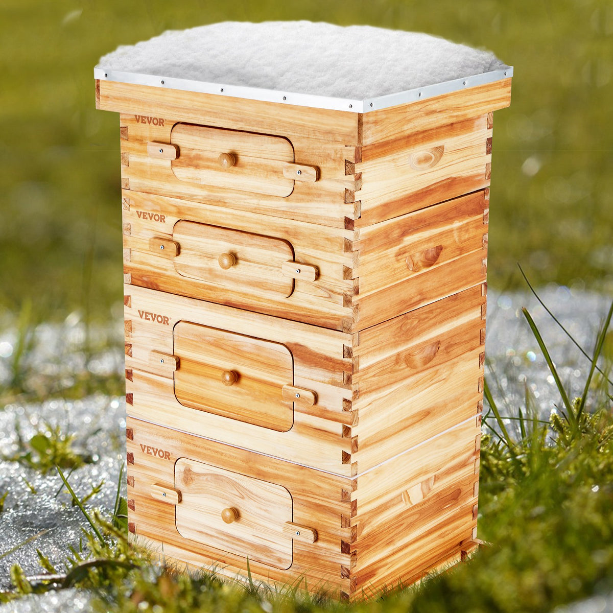 Bee Hive Starter Kit 40 Frame | Beeswax Coated Cedar Wood Langstroth Beehive | 2 Deep + 2 Medium Boxes with Transparent Windows | For Beginners & Pro Beekeepers