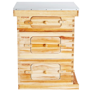 Bee Hive 30 Frame Starter Kit | Beeswax Coated Fir Wood Langstroth Beehive | 2 Deep + 1 Medium Boxes with Windows