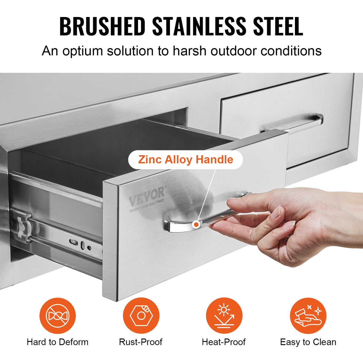 Outdoor Kitchen Drawers 30"x10"x20" | Stainless Steel Double BBQ Access Drawers with Handle | For Outdoor Kitchens & BBQ Islands