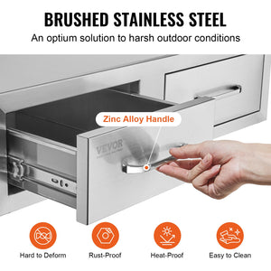 Outdoor Kitchen Drawers 30"x10"x20" | Stainless Steel Double BBQ Access Drawers with Handle | For Outdoor Kitchens & BBQ Islands