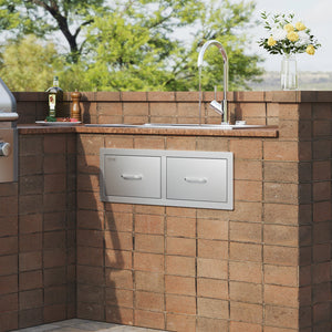 Outdoor Kitchen Drawers 30"x10"x20" | Stainless Steel Double BBQ Access Drawers with Handle | For Outdoor Kitchens & BBQ Islands