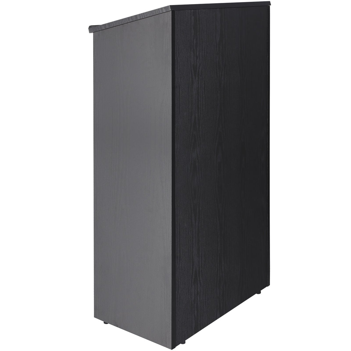 Podium Stand | 47" Hostess Lectern with Wheels & Storage Shelves | Black Wood Reception Desk