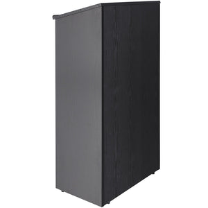 Podium Stand | 47" Hostess Lectern with Wheels & Storage Shelves | Black Wood Reception Desk