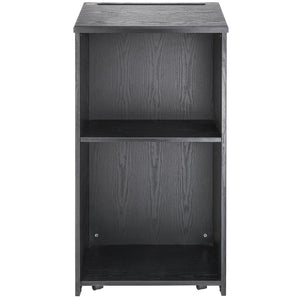 Podium Stand | 47" Hostess Lectern with Wheels & Storage Shelves | Black Wood Reception Desk
