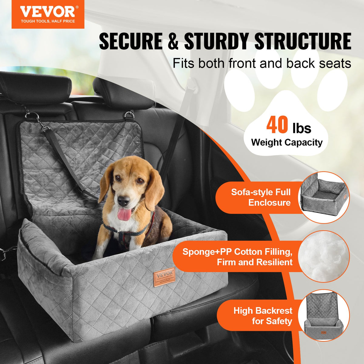 Dog Car Seat | Booster Seat for Small/Medium Dogs up to 18.1kg | Grey
