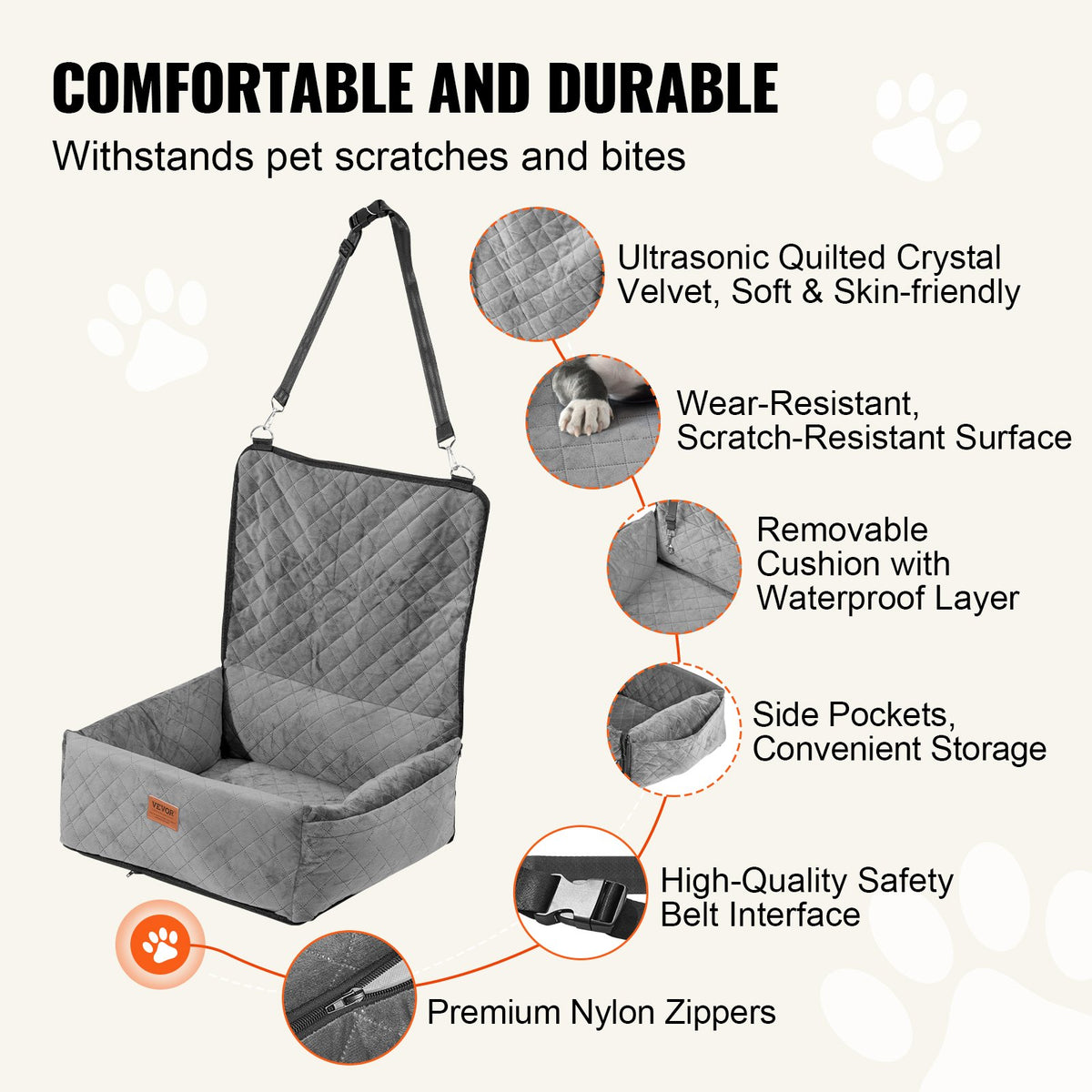 Dog Car Seat | Booster Seat for Small/Medium Dogs up to 18.1kg | Grey