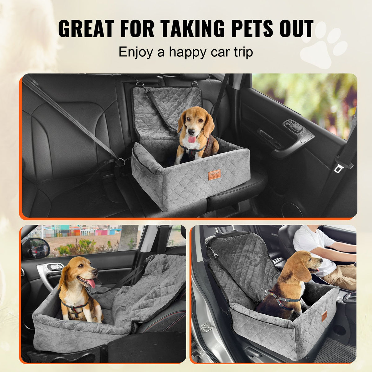 Dog Car Seat | Booster Seat for Small/Medium Dogs up to 18.1kg | Grey