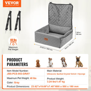 Dog Car Seat | Booster Seat for Small/Medium Dogs up to 18.1kg | Grey