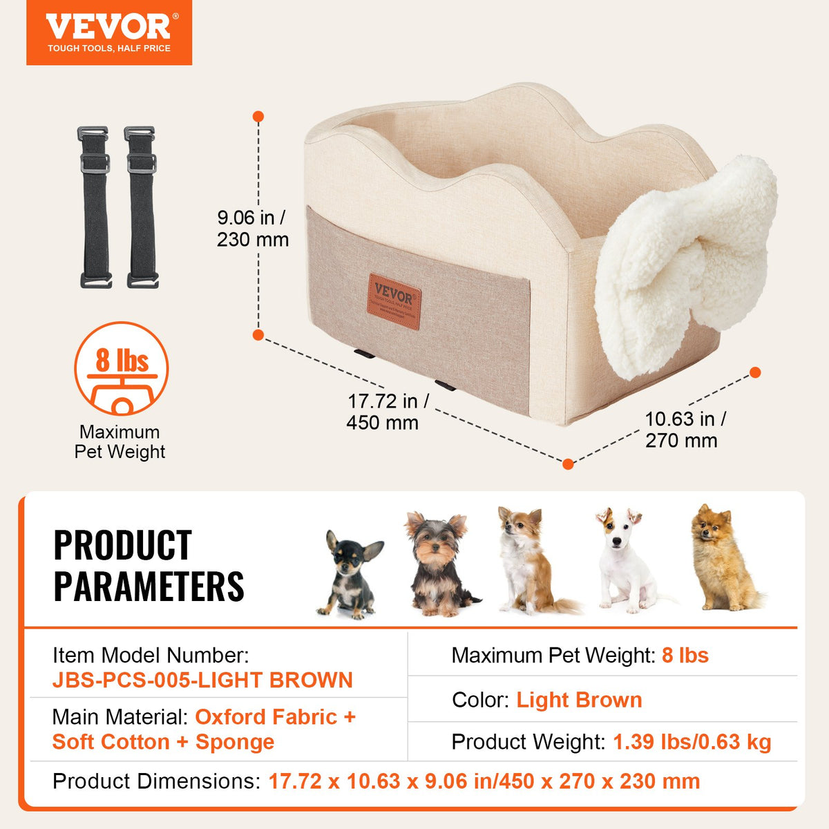Center Console Dog Car Seat | Booster Seat for Small Dogs up to 3.6kg