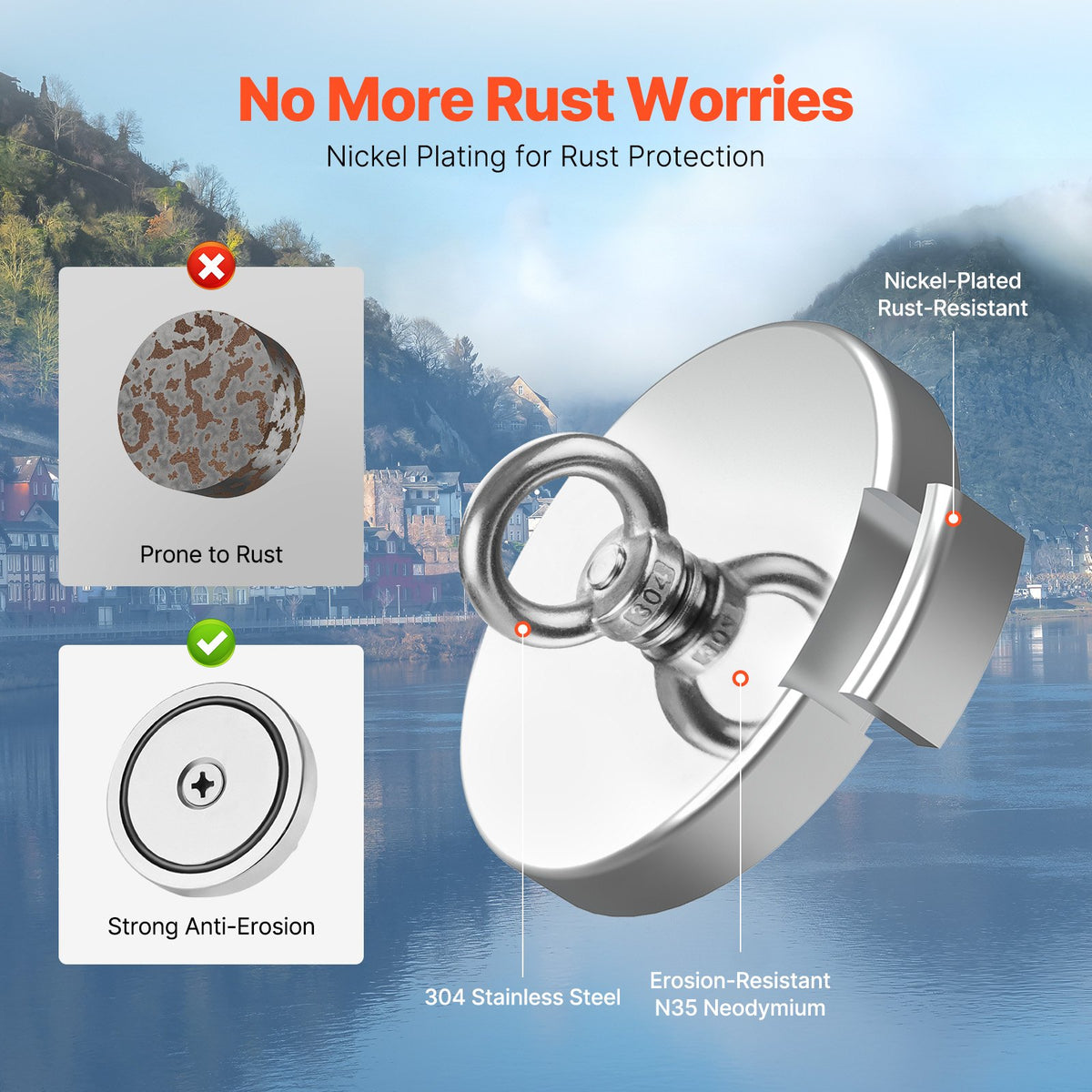 Fishing Magnet | 318kg Heavy Duty Neodymium Magnet with Rope & Hook