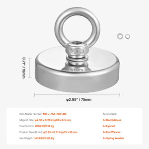 Fishing Magnet | 318kg Heavy Duty Neodymium Magnet with Rope & Hook