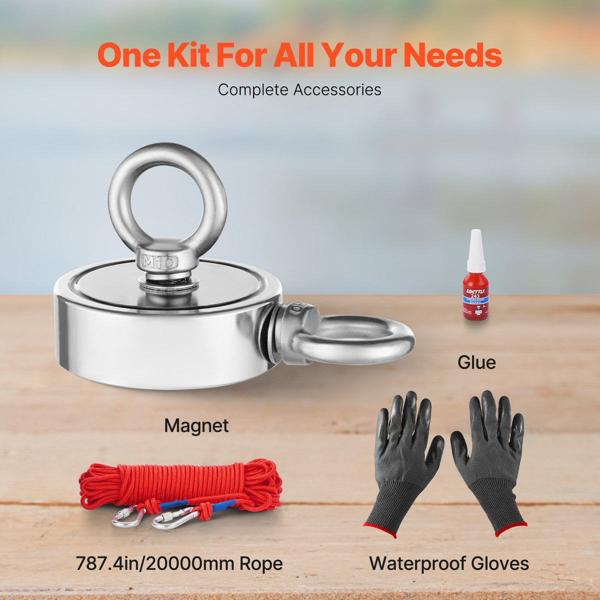 Fishing Magnet Kit | 454kg Double-Sided Pull Force with Rope & Hook