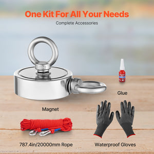 Fishing Magnet Kit | 454kg Double-Sided Pull Force with Rope & Hook