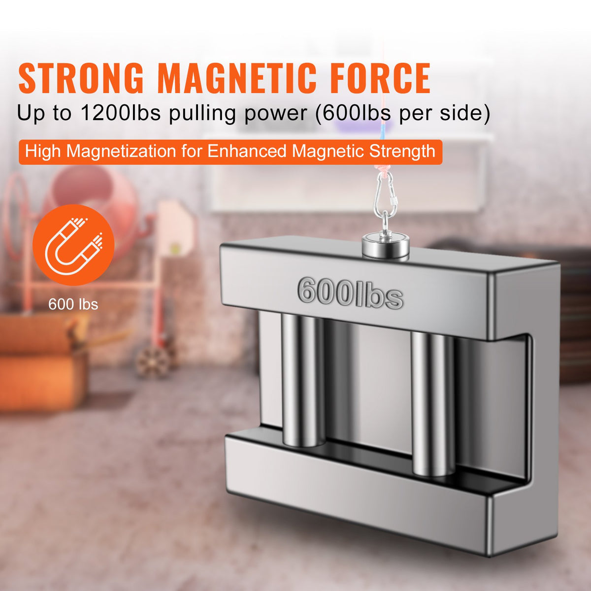 Magnet Fishing Kit | 1200lb Double-Sided Magnet with Rope, Hook & Gloves | Waterproof Case Included