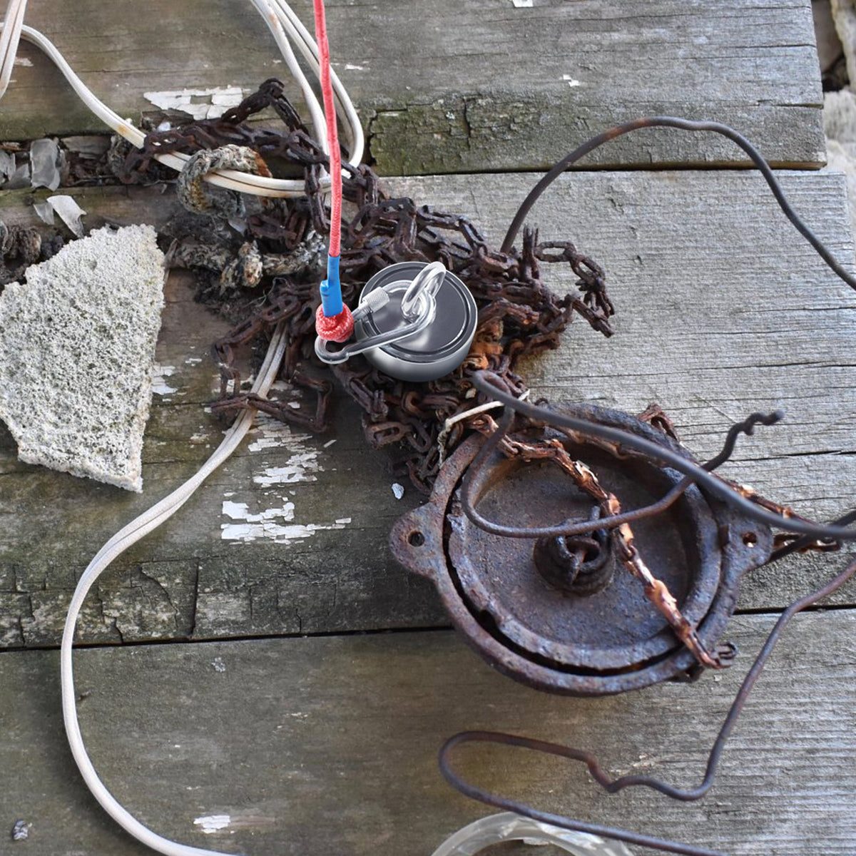 Magnet Fishing Kit | 1200lb Double-Sided Magnet with Rope, Hook & Gloves | Waterproof Case Included