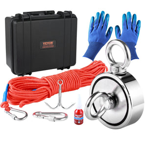 Magnet Fishing Kit | 1200lb Double-Sided Magnet with Rope, Hook & Gloves | Waterproof Case Included