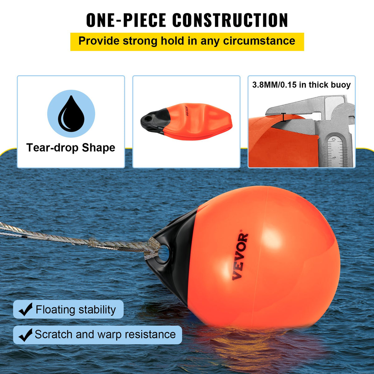 Marine Buoy Balls | 15" Inflatable PVC Mooring Markers | Heavy Duty Orange Boat Floats