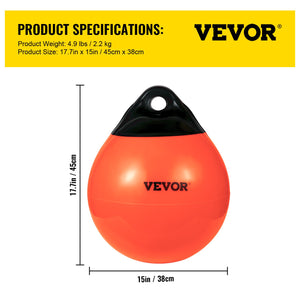 Marine Buoy Balls | 15" Inflatable PVC Mooring Markers | Heavy Duty Orange Boat Floats