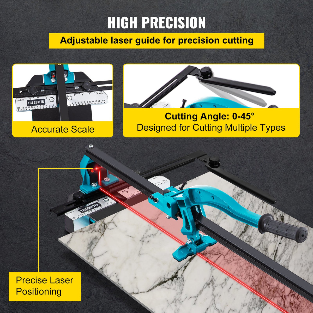 Tile Cutter | 24" Cutting Tool with Laser Guide & Double Brackets