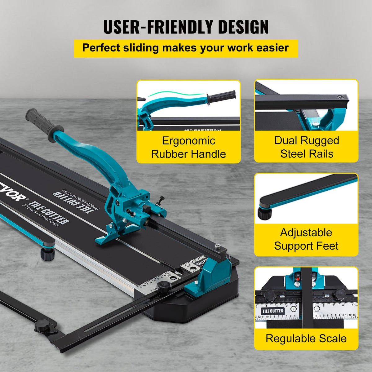 Tile Cutter | 24" Cutting Tool with Laser Guide & Double Brackets