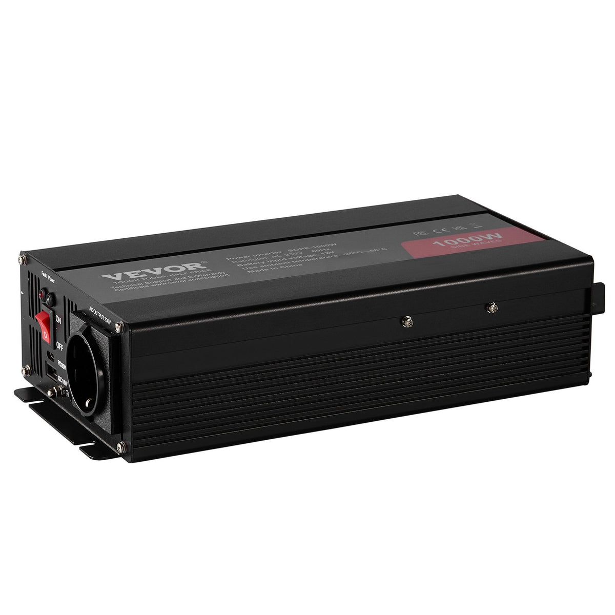 Pure Sine Wave Inverter 1000W | DC 12V to AC 230V | 2 AC, 2 USB, Type-C, Remote Control | CE/FCC Certified