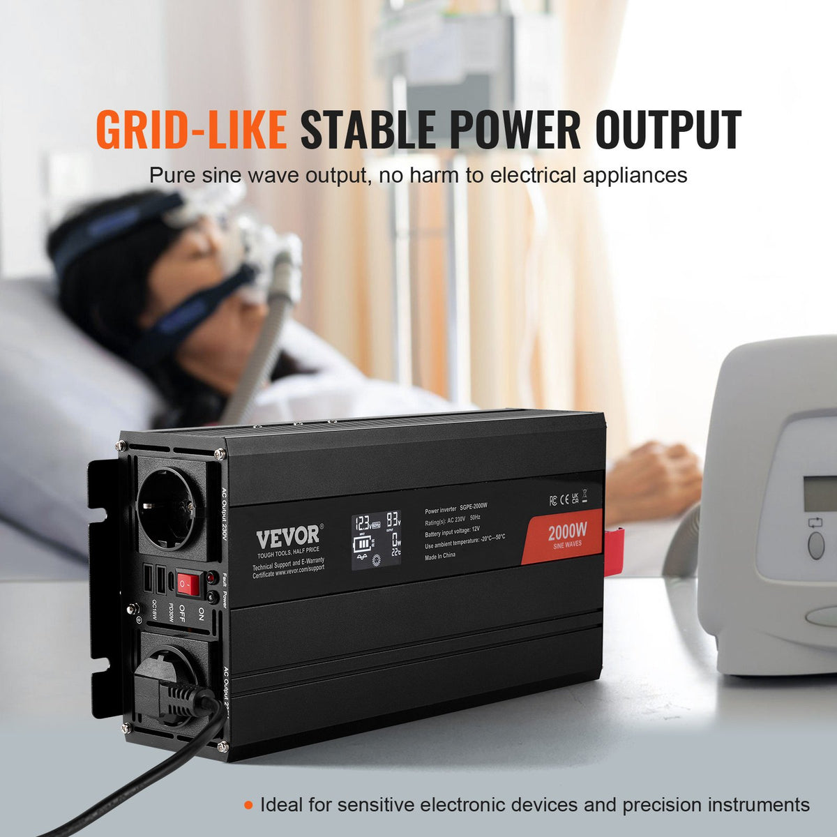 Pure Sine Wave Inverter 2000W | Power Inverter with 2 AC Outlets, 2 USB & 1 Type-C | LCD Display & Remote | CE FCC Certified