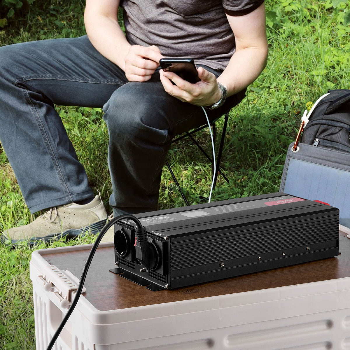 Pure Sine Wave Inverter 2000W | Power Inverter with 2 AC Outlets, 2 USB & 1 Type-C | LCD Display & Remote | CE FCC Certified