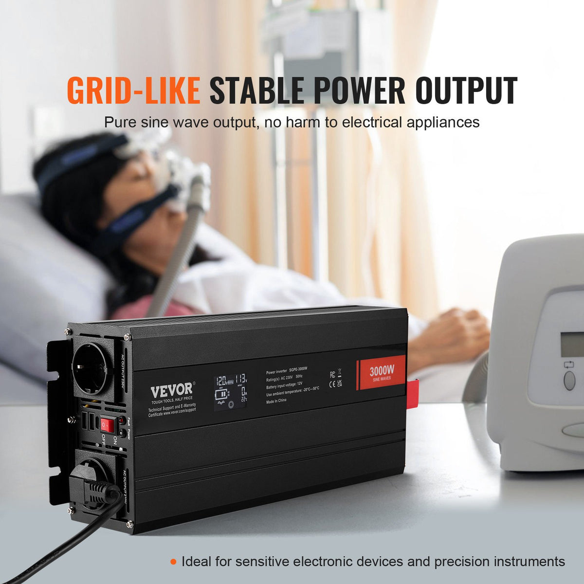 Pure Sine Wave Inverter 3000W | Power Inverter with 2 AC Outlets, 2 USB & 1 Type-C | LCD Display & Remote | CE FCC Certified
