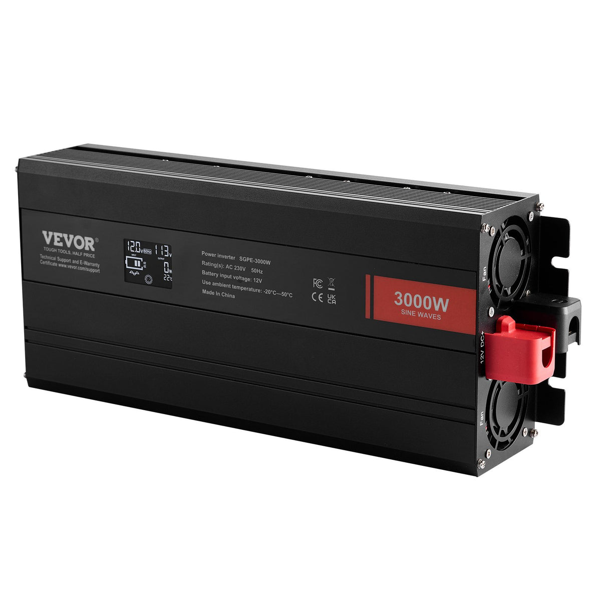 Pure Sine Wave Inverter 3000W | Power Inverter with 2 AC Outlets, 2 USB & 1 Type-C | LCD Display & Remote | CE FCC Certified