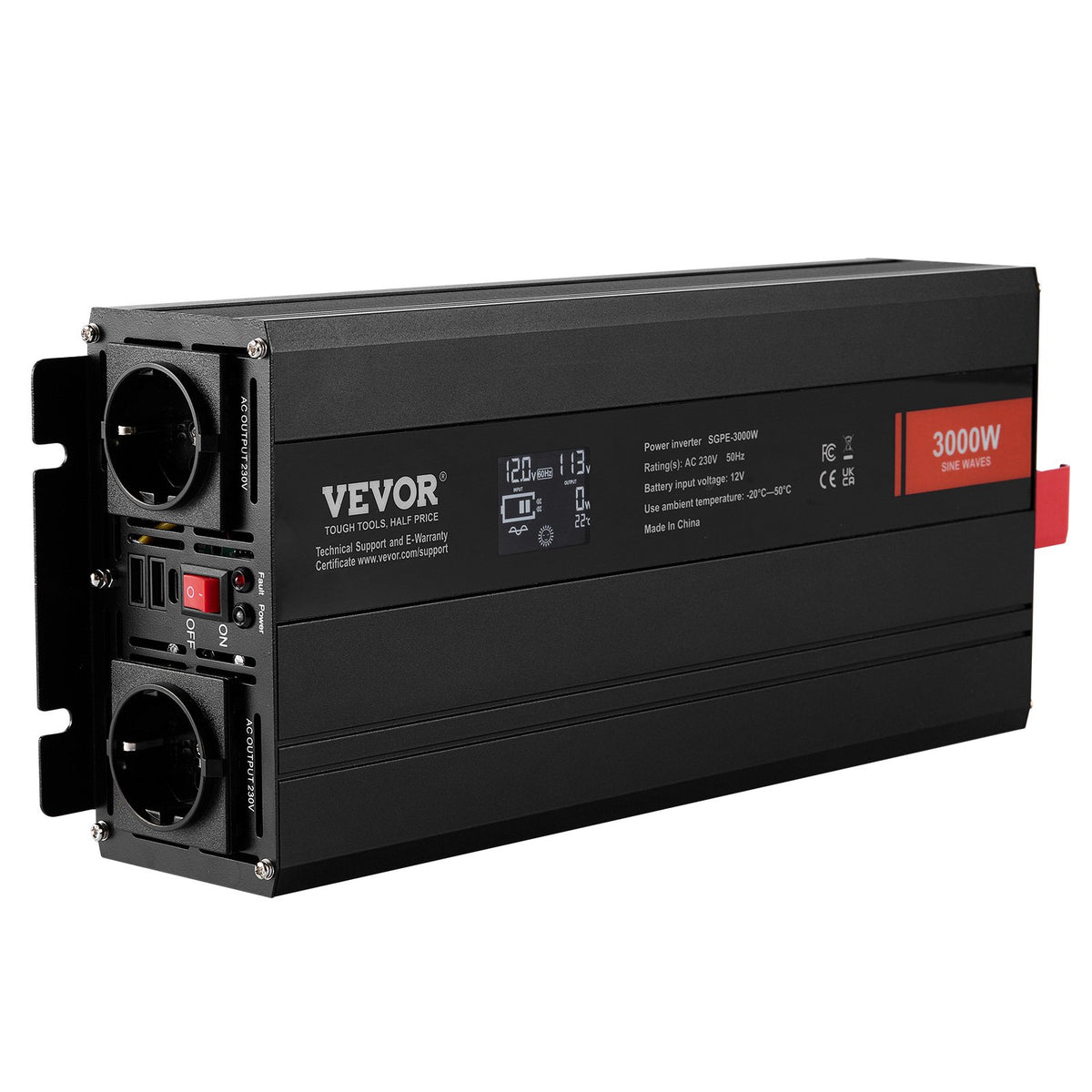 Pure Sine Wave Inverter 3000W | Power Inverter with 2 AC Outlets, 2 USB & 1 Type-C | LCD Display & Remote | CE FCC Certified