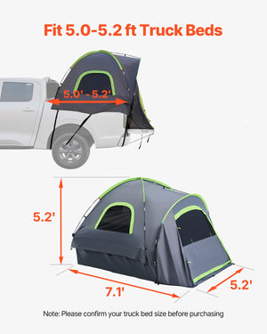 Truck Tent | 5.0–5.2ft Waterproof PU2000 Bed Tent | 2–3 Person Camping Shelter for Pickup Trucks