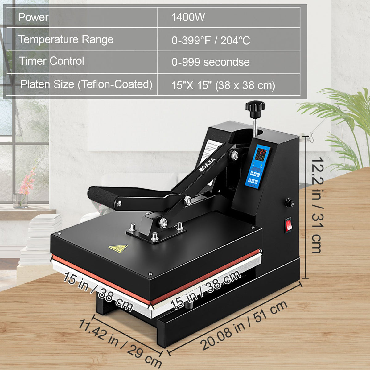 Heat Press Machine | 15x15" Industrial Quality Clamshell Sublimation Press for T-Shirts