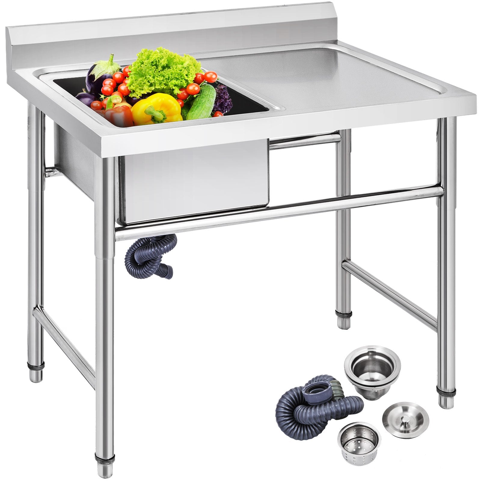 Handmade Sink | 40.6x39.4x25.4cm Stainless Steel Kitchen Sink with Right Platform | 1 Compartment