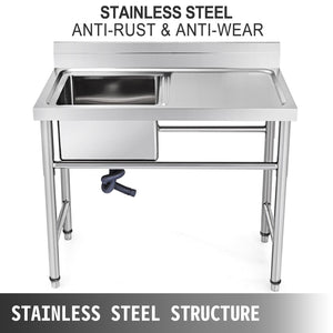 Handmade Sink | 40.6x39.4x25.4cm Stainless Steel Kitchen Sink with Right Platform | 1 Compartment