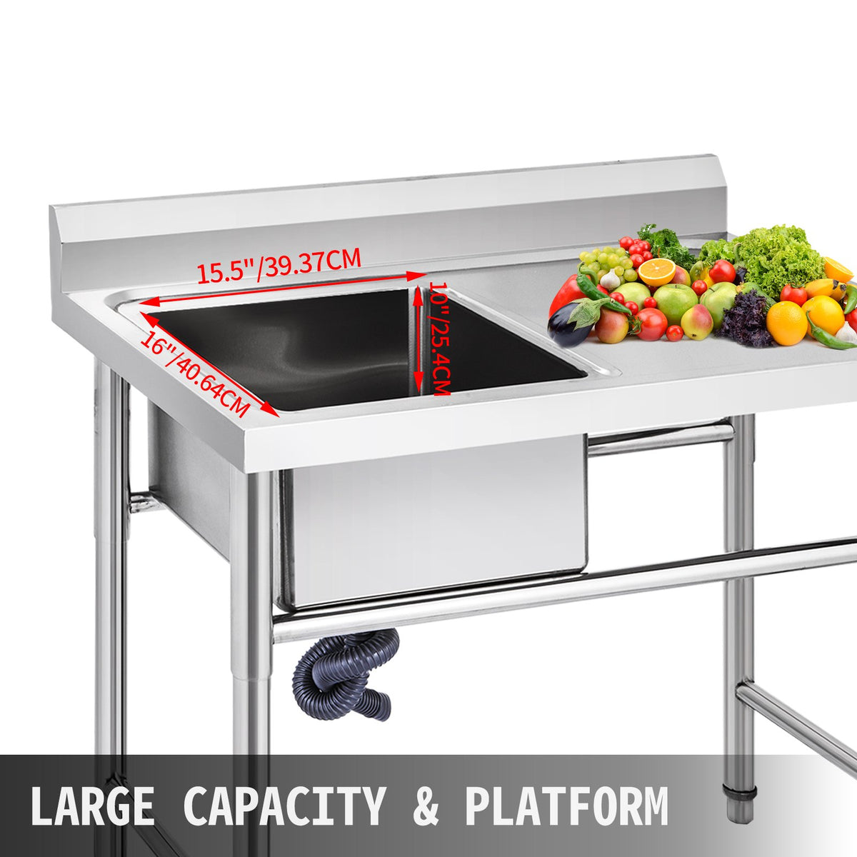 Handmade Sink | 40.6x39.4x25.4cm Stainless Steel Kitchen Sink with Right Platform | 1 Compartment