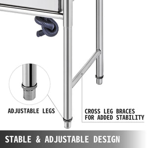 Handmade Sink | 40.6x39.4x25.4cm Stainless Steel Kitchen Sink with Right Platform | 1 Compartment
