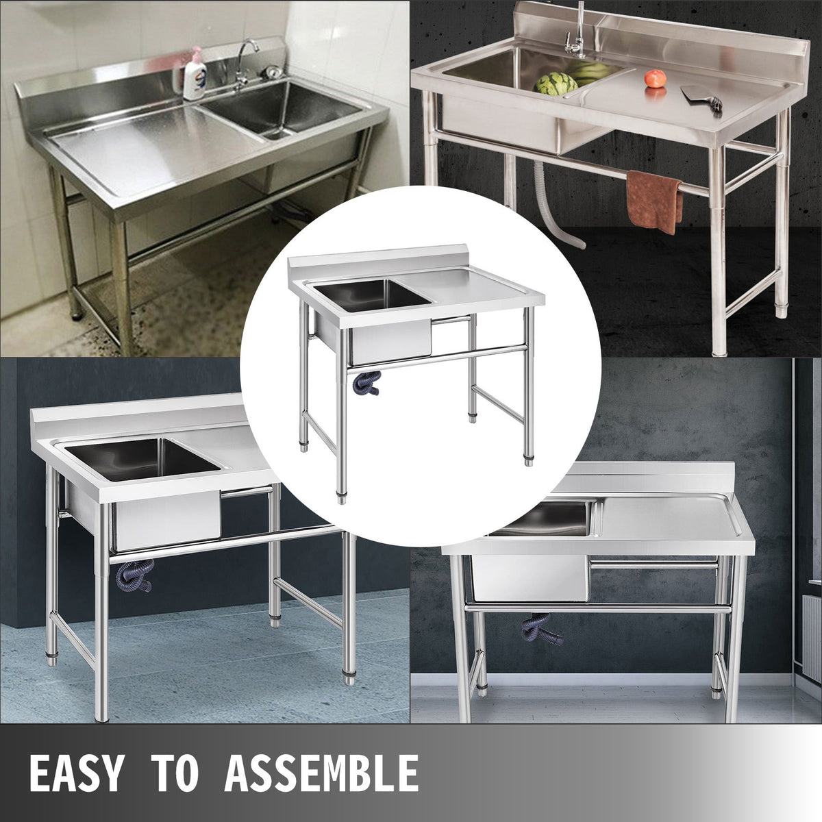 Handmade Sink | 40.6x39.4x25.4cm Stainless Steel Kitchen Sink with Right Platform | 1 Compartment