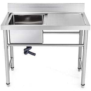 Handmade Sink | 40.6x39.4x25.4cm Stainless Steel Kitchen Sink with Right Platform | 1 Compartment