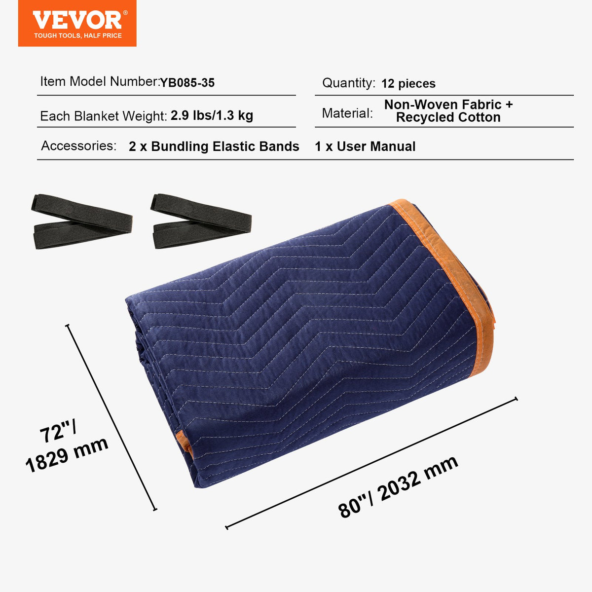 Moving Blankets 12 Pack | 2032x1829mm | Heavy Duty Furniture Pads