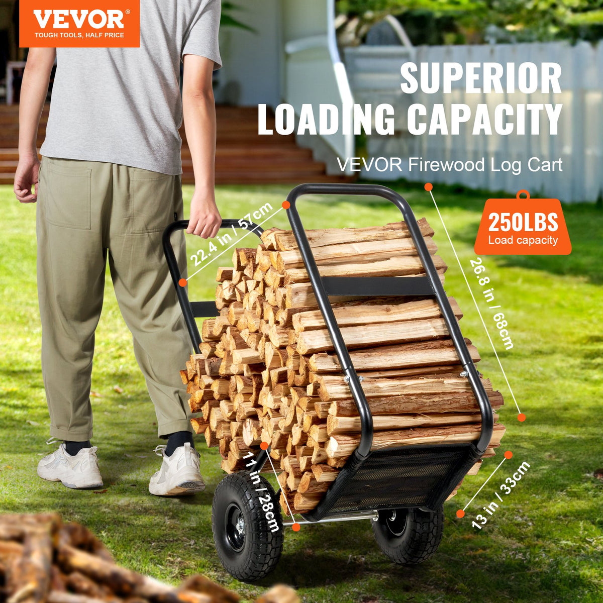 Firewood Log Cart | 250 lbs Capacity | PU Wheels | Wood Mover Dolly