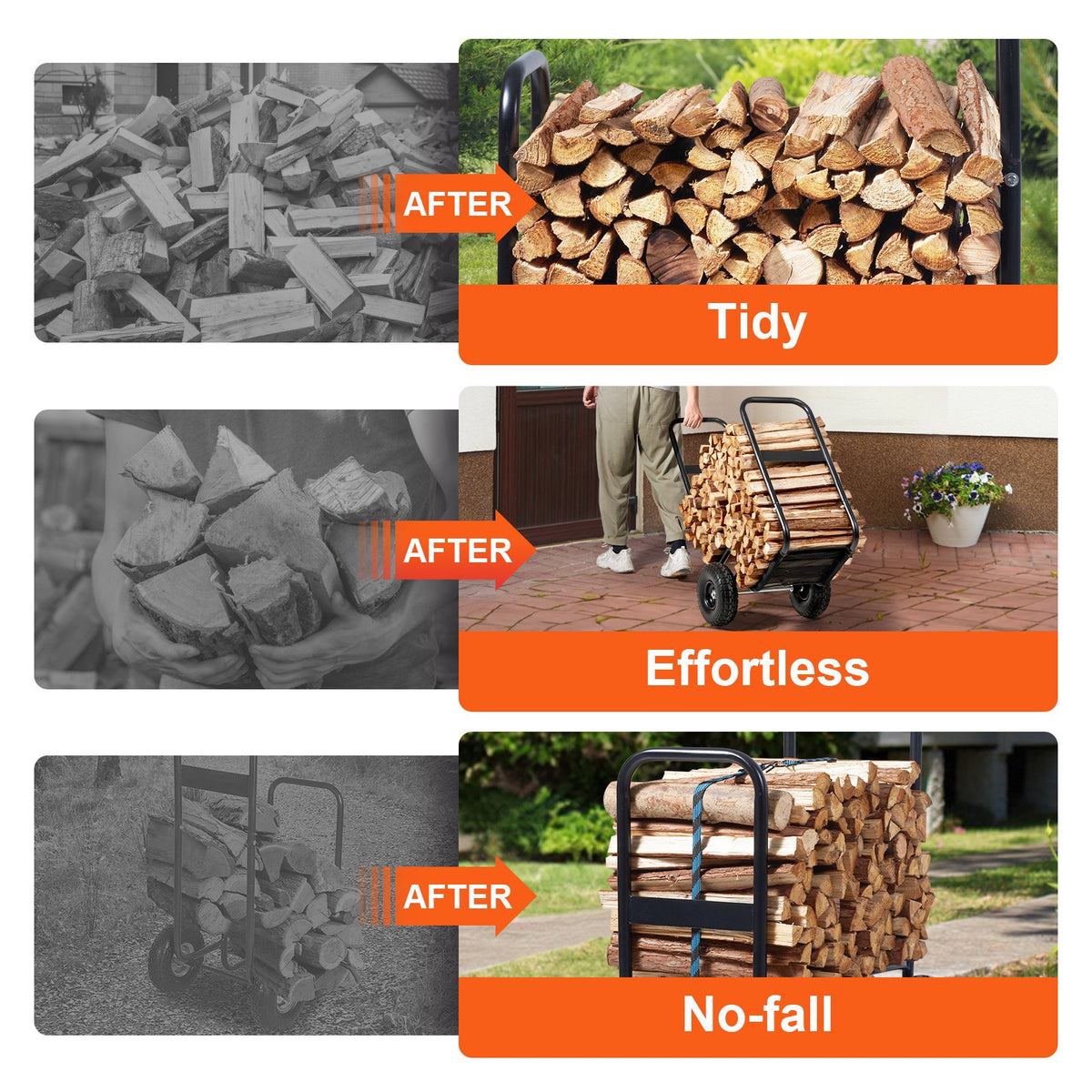 Firewood Log Cart | 250 lbs Capacity | PU Wheels | Wood Mover Dolly